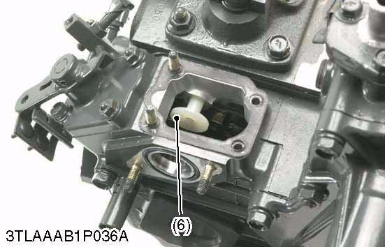 IMPORTANT Before removing the injection pump assembly (2), be sure to remove the stop solenoid (4), hi-idling body (1), engine stop lever (3) and stop solenoid guide (6).