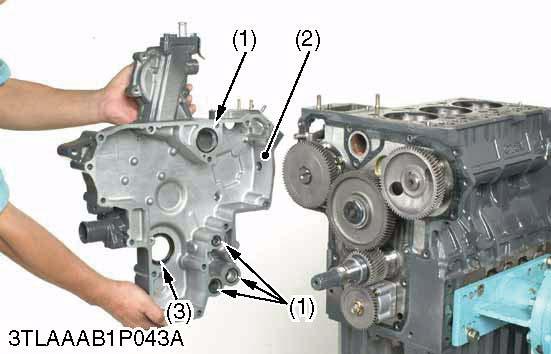 L3200, WSM ENGINE Gear Case 1. Remove the hour meter gear case. 2. Remove the gear case (2). 3. Remove the O-rings (1).