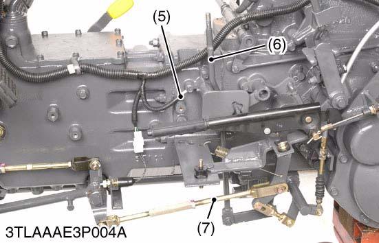 Remove the front wheel drive lever (6). 7. Remove the brake rod LH (7).