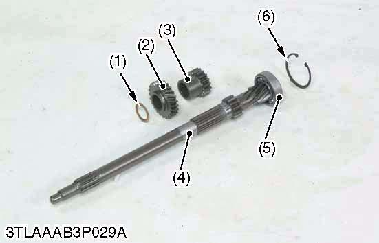 NOTE When drawing out the main shaft, take out the following parts one by one: copper washer (1),