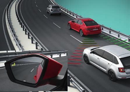 BLIND SPOT DETECT Using radar sensors in the rear bumper Blind Spot Detect monitors the blind areas behind and beside the car.