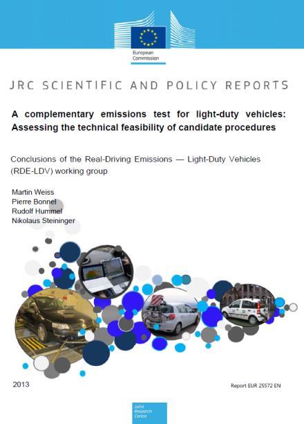 Development of the RDE Legislation January 2011: Kick-off meeting of the RDE WG (NOx, CO, CO2) 2011: RDE WG discuss four candidate procedures: Complementary fixed driving cycles Emissions modelling