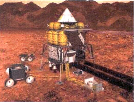 Later on, at the beginning of the nineties, Robert Zubrin and David Baker then working for Martin Marietta, proposed to manufacture propellants from in situ resources on Mars to fill the earth return
