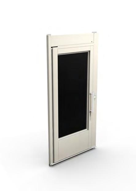 Door - HE 1 General information The landing doors installed at each landing are made of toughened galvanized steel and laminated and toughened glass, 8 mm thick.