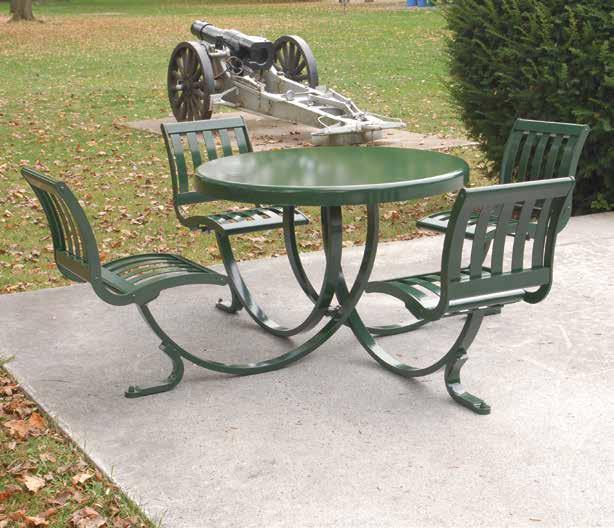 Table, 2 seats, Recycled Plastic, 302 lbs. $2,360 463-20TX 42" dia. Table, 2 seats, Wood Grain Plastic, 302 lbs. $2,365 Four Seats Shown in Green with vertical strap 463-40VS 42" dia.