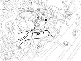 intercooler outlet pipe & hose assembly (B). Tightening torque 4.9-6.