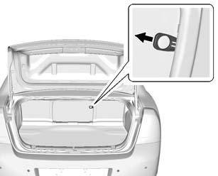 2-10 Keys, Doors, and Windows Emergency Trunk Release Handle { Caution Do not use the emergency trunk release handle as a tie-down or anchor point when securing items in the trunk as it could damage
