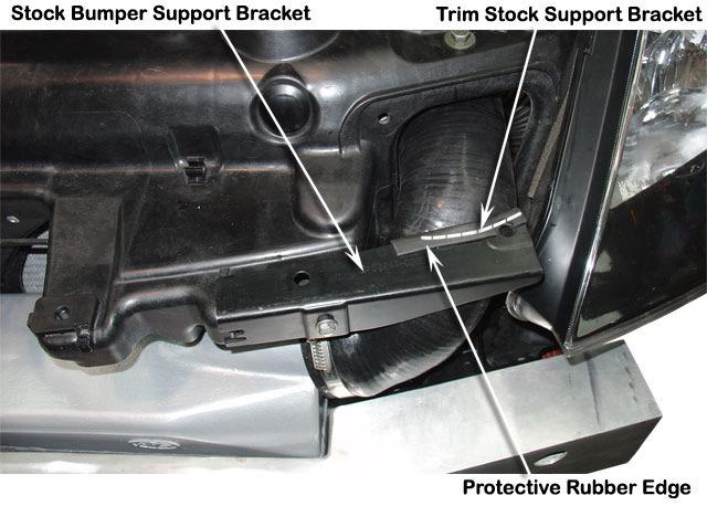 14 Trim the stock bumper support bracket for clearance to the intercooler outlet hose (Item 135).