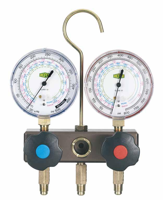 Manifolds Manifolds with large, easy to read Bourdon Tube Gauges Easy to read 3 1/4 (80 mm) gauges (M5) All metal housing Class 1.