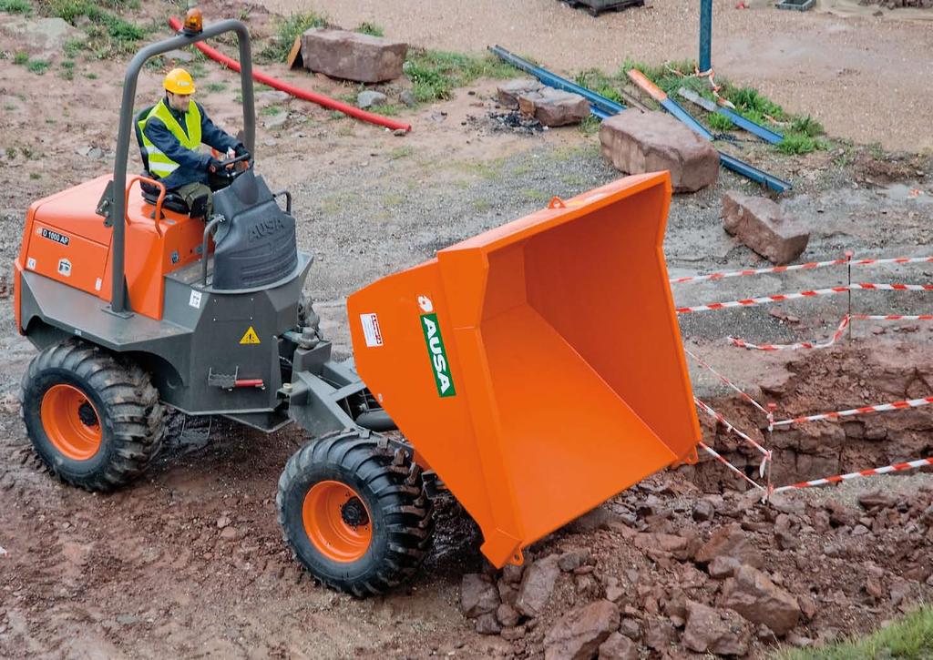ERGONOMIC AND EASE OF USE Ausa site dumpers offer an unrivalled driver position giving greater visibility in front of the machine.