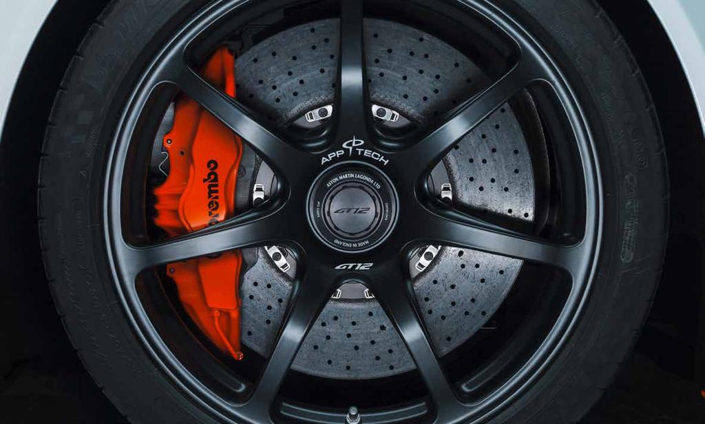 EXTERIOR OPTIONS: CALIPERS VANTAGE GT12 S BRAKE CALIPERS EXCLUSIVELY FEATURE THE RENOWNED BREMBO LOGO AND ARE OFFERED IN ONE OF FIVE COLOURS TO COMPLEMENT