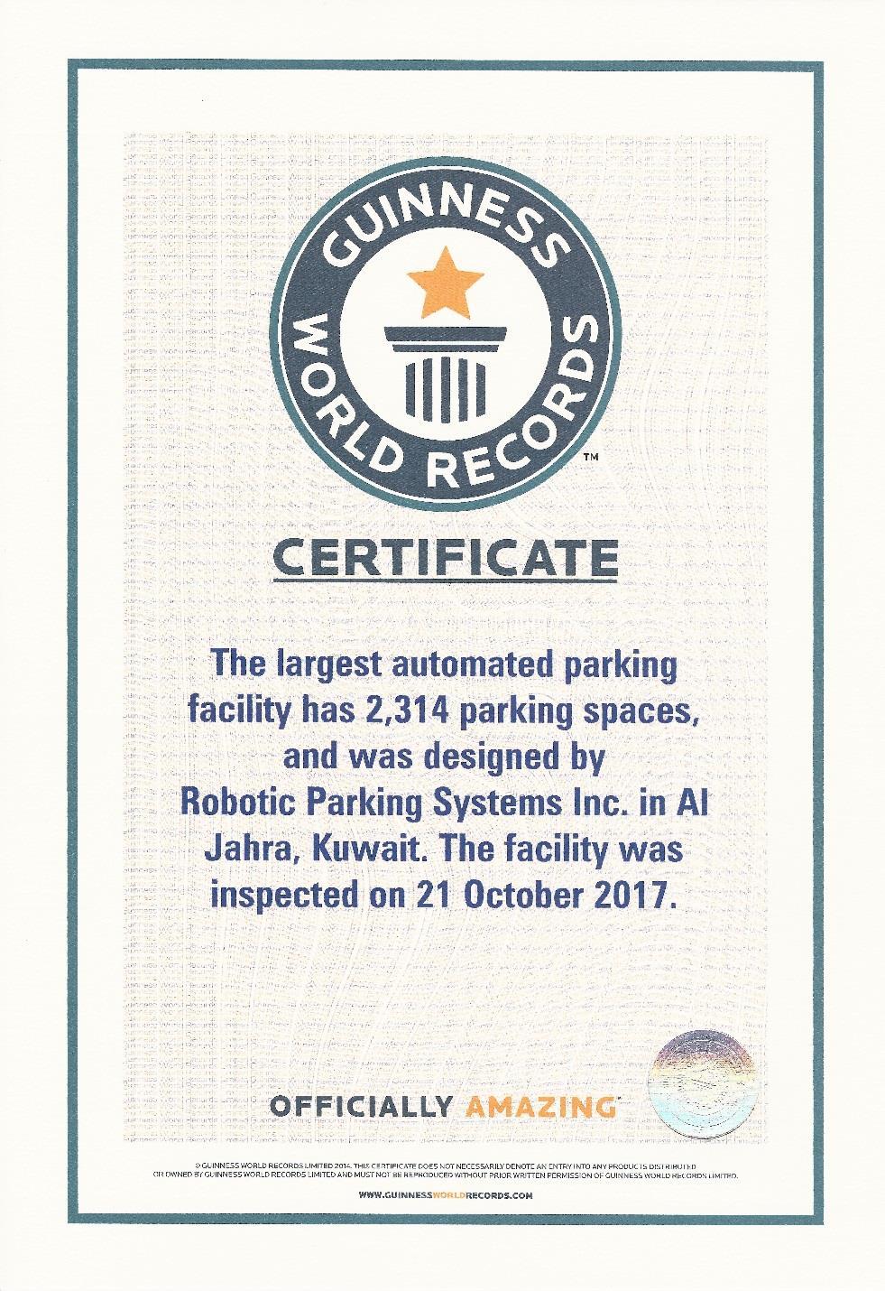 2018 GUINNESS WORLD RECORD It became official in February, 2018.