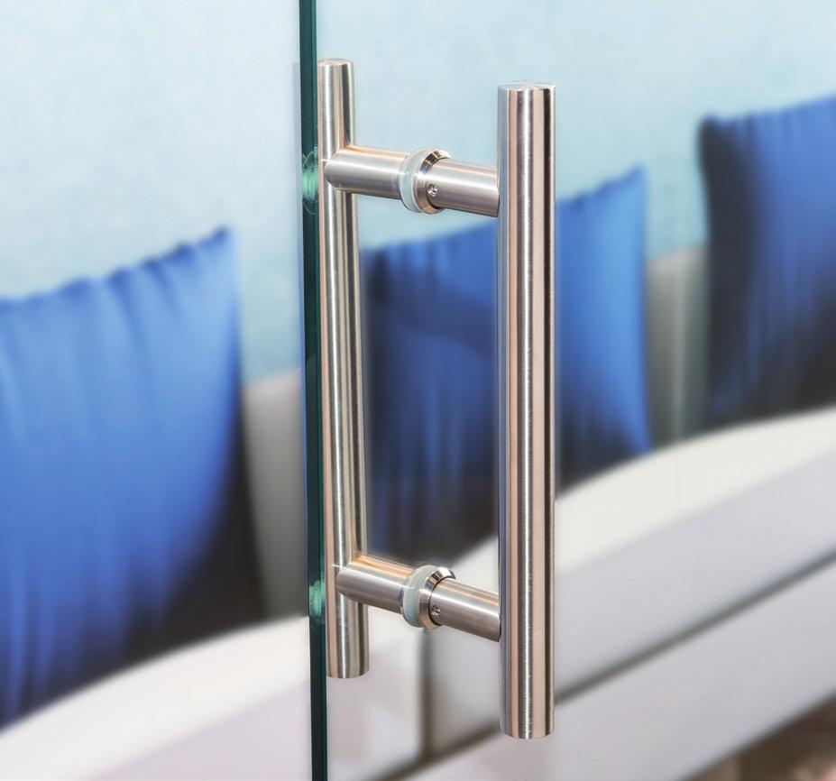 Architectural pull handles Architectural pull handles Stainless steel Satin (US 32D) Polished (US 32) 1 ¼ (32 mm) diameter Glass fabrication: 5/8 (15 mm) diameter hole Custom pull handles available