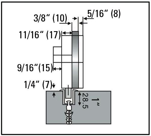 Vertical: 2 5/8" Lock case dimensions: Width: 2 3/4" (70 mm) Height: 4 5/16" (110 mm) BO 5213844 Lock - thumb turn Clamping lock with matt