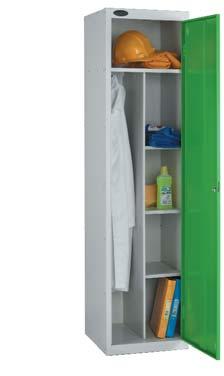 Identical in overall size the Uniforms Locker has three handy shelves to one side of the partition.