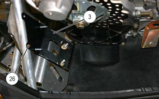Install starter motor bracket (Bracket, Electric Start/Clip, j) on end of starter as shown. 16.