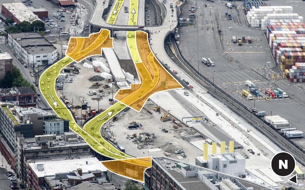 The graphics below show the path of SR 99 today (yellow) and work zones during the closure (orange). Ramp closures - Up to six week of impact: On Jan.
