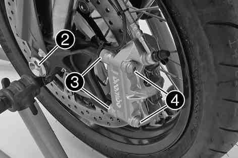 Mount and tighten screw. Guideline Screw, front wheel spindle M24x1.5 40 Nm (29.5 lbf ft) Position the brake caliper and check that the brake linings are seated correctly.