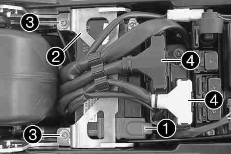 MAINTENANCE WORK ON CHASSIS AND ENGINE 108 Disconnect the negative (minus) cable of the battery. Pull off the plug connector upwards. Remove screws.