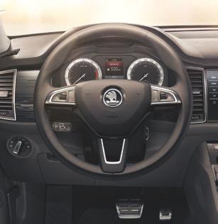 STEERING WHEEL WITH HEATING The multifunctional leather steering wheel, which lets you control the radio, phone and alternatively DSG (Direct Shift