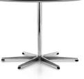 the table there is a choice of two types of bases: span legs (two heights) in chromed steel, a 4 or 6 star base (in three heights) with a satin polished aluminium foot and a chromed steel