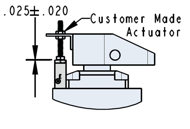Adjustment Steps: ) With clamp in unclamped position, install actuator. 2) Adjust actuator so that there is ample clearance between top of valve body and contact end of actuator.
