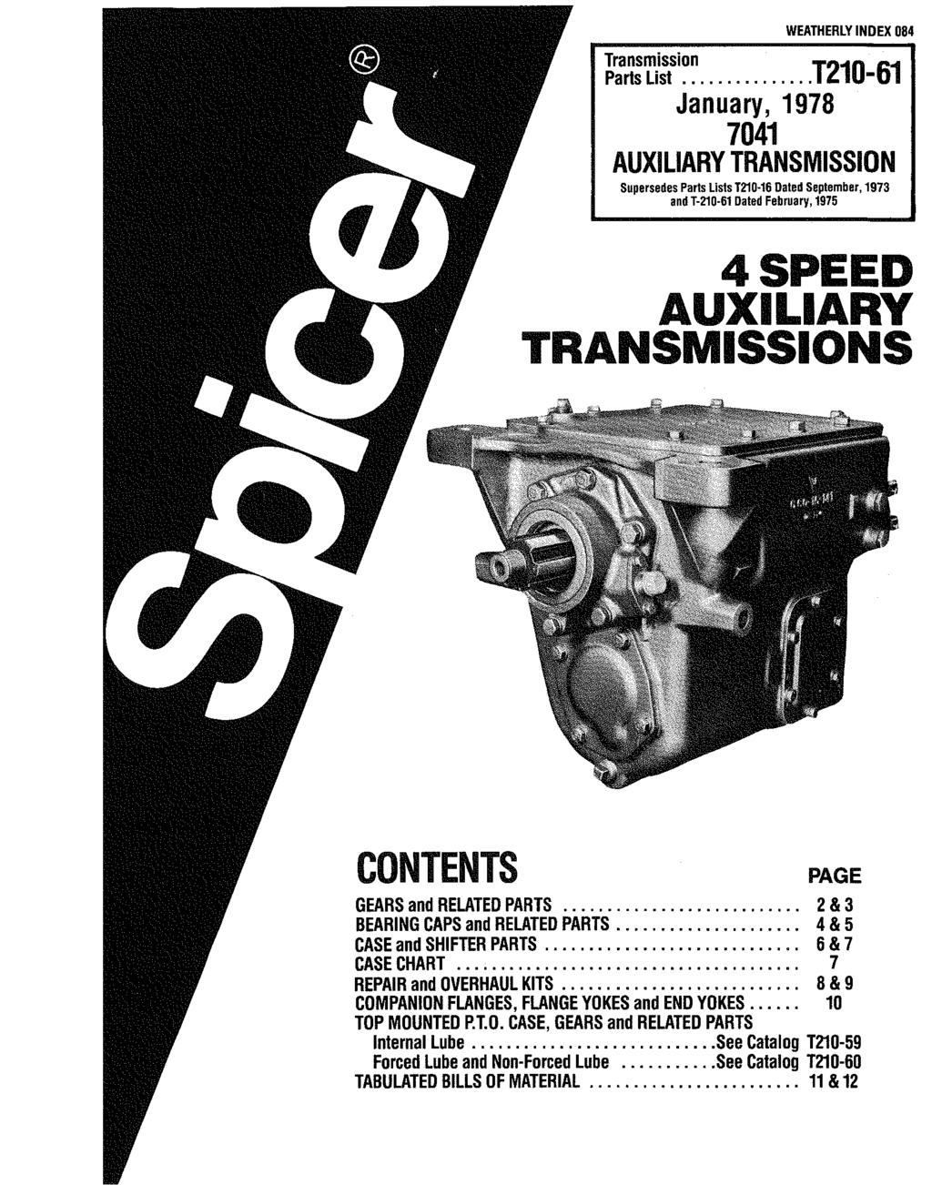 WEATHERLY INDEX 08 Transmission Parts List.