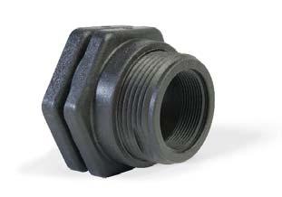 Tank Adapter Fittings 1/2" TO 4" GFPP - THREAD X THREAD Short Pattern/Barrel Design All Glass Filled Polypropylene Construction Gasket Seal Rated to Excellent Temperature and Abrasive Properties Left
