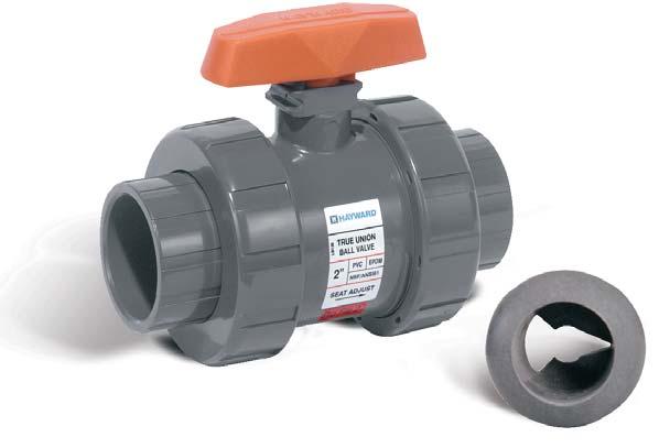 TBZ Series Z-Ball True Union Ball Valves 1/2" TO 6" PVC AND CPVC PVC and CPVC Full Port Design Reversible PTFE Seats Double O-Ring Stem Seals For Sodium Hypochlorite Applications Adjustable Seat