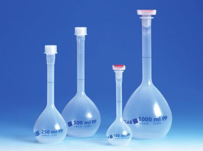 Volumetric Flasks (PMP), Class A With NS stoppers (PP). Tolerances are Class A according to DIN EN ISO 1042.