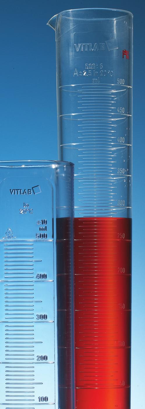 Exact scaling for measurement of Measuring cylinders VITLAB uses only plastics of the highest quality for the production of measuring cylinders which makes them suitable for many applications.