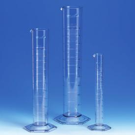 Available in 8 sizes  Short measuring cylinder, SAN Glass-clear, with a raised scale.