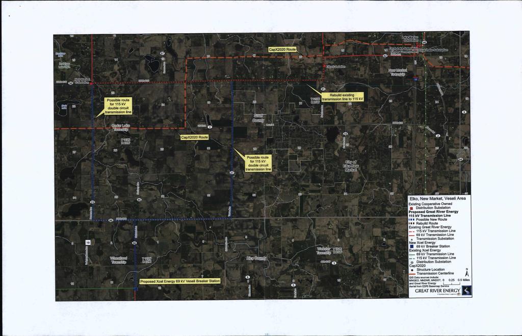 Existing Cooperative Owned Distribution Substation Proposed Great River Energy 115 kv Transmission Line Possible New Route i Rebuild Route Existing Great River Energy - 115 kv Transmission Line 69 kv