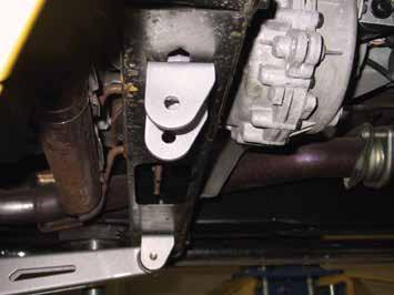 16. Install the new compression strut brackets (#11) to the factory transmission crossmember. The straight side of the bracket goes toward the front and the angled side goes toward the rear.