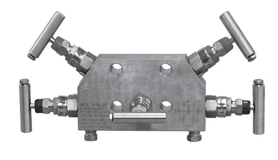 Differential Pressure Manifold Valves - EH38 FIVE VALVE MANIFOLD: BARSTOCK DIRECT MOUNT SINGLE EQUALIZER DESIGN The EH38 is similar to the EM74 in function, but is designed for direct mounting to the