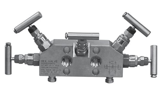 Differential Pressure Manifold Valves - EH39 FIVE VALVE MANIFOLD: BARSTOCK DIRECT MOUNT SINGLE EQUALIZER DESIGN The EH39 is similar to the EM74 in function, but is designed for direct mounting to the