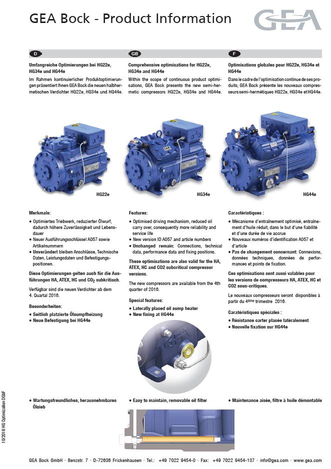 Optimized compressor types: HG22e-44e The model range of standard semi-hermetic compressors GEA Bock