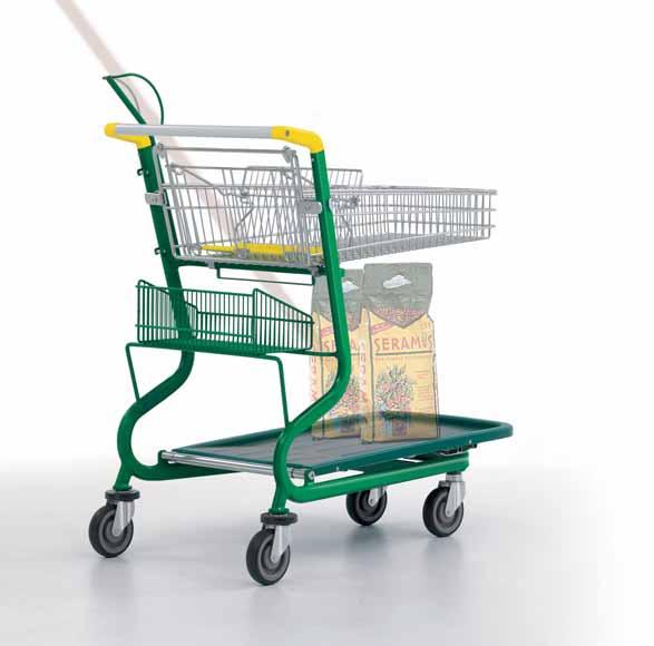 Can be nested with horizontal or folded basket for space-saving trolley provision.