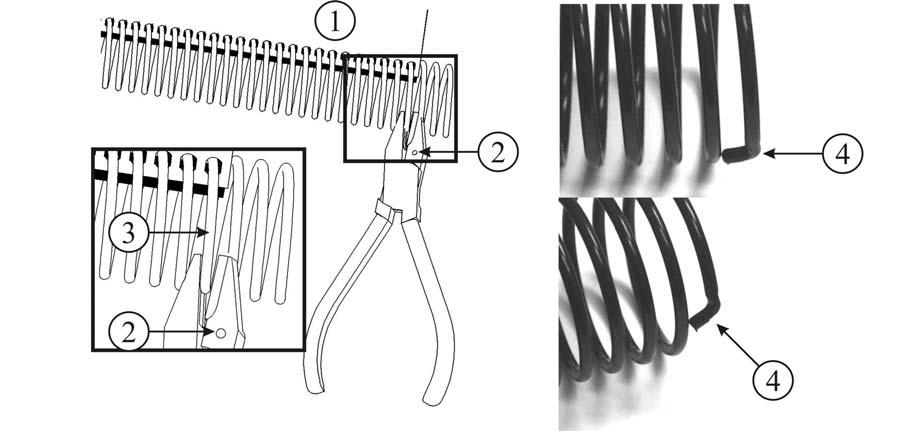 4.4) Crimping. See Fig. E. Once you have coiled your book crimping is made easy with the crimping pliers provided.