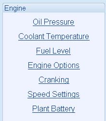 Edit Engine 2.9 ENGINE The Engine section is subdivided into smaller sections. Select the required section with the mouse. 2.9.1 OIL PRESSURE If a CAN Engine File is selected Most engines give oil pressure from CAN link.