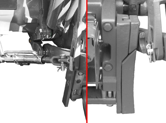 (6) (7) Adjust your draft beam stabilizers (6) and/or spacers (7) (if present) to minimize any horizontal sway in the tractor s