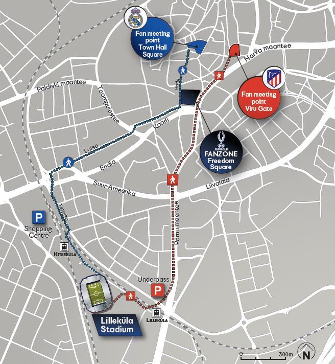 Map below showing walking routes to stadium from fan meeting points Accessible (disabled-friendly) car parking Accessible (disabled-friendly) parking is only available to disabled spectators with a
