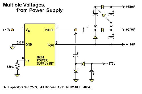 Either voltage multipliers (x2, x3, ), and/or a negative voltage.