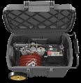 All air design, with no other power source required Compact, self contained; controls and hoses go in the strong, watertight case Lockable case with wheels and telescoping handle for easy transport