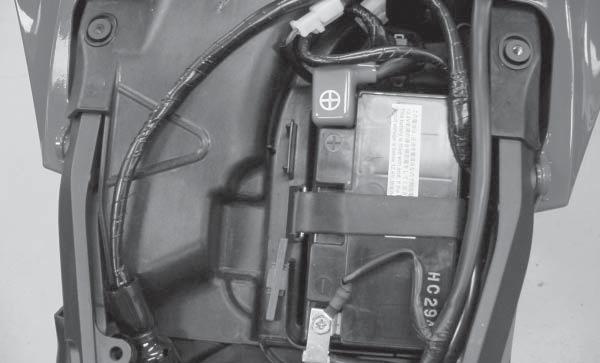 FIG.D 10 Attach the ground wire from the PCFC harness to the negative side of the battery as shown in Figure D. 11 Reinstall the fuel tank stop bracket.