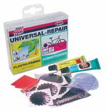 KIT 1 patch about 35 mm Ø 1 patch about 45 mm Ø 1 patch about 73 x 38 mm 1 tube of EMERGENCY COAT (6 g) 1 emery paper 1 instruction 24 Universal repair kits For rubber articles such as e.g. bicycle tubes, rubber boots, or similar, plus CAMPLAST repair products for plasticized PVC etc.