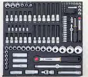 For socket sets our test mechanics prefer steel cases: They are sturdy and preminently compact a lot of tools, clearly arranged, requiring small space. A chart for threads from M 1.