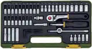 20-piece specialty socket set with deep sockets With 1/4'' square drive (6.3mm) for torques under 25Nm: hexagonal sockets for 4 5 5.5 6 7 8 9 10 11 and 12mm. With 1/2'' square drive (12.
