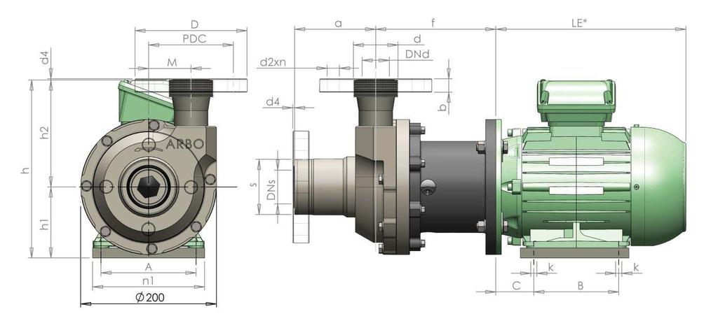 DIMENSIONS / WEIGHTS SealPro KR-BG2-4 KR Motor Dimensions pump without motor (mm) * Impeller Ø mm Pump KG* Box size type IEC a h1 h2 h M DNd d** DNs s** f Min. Max.