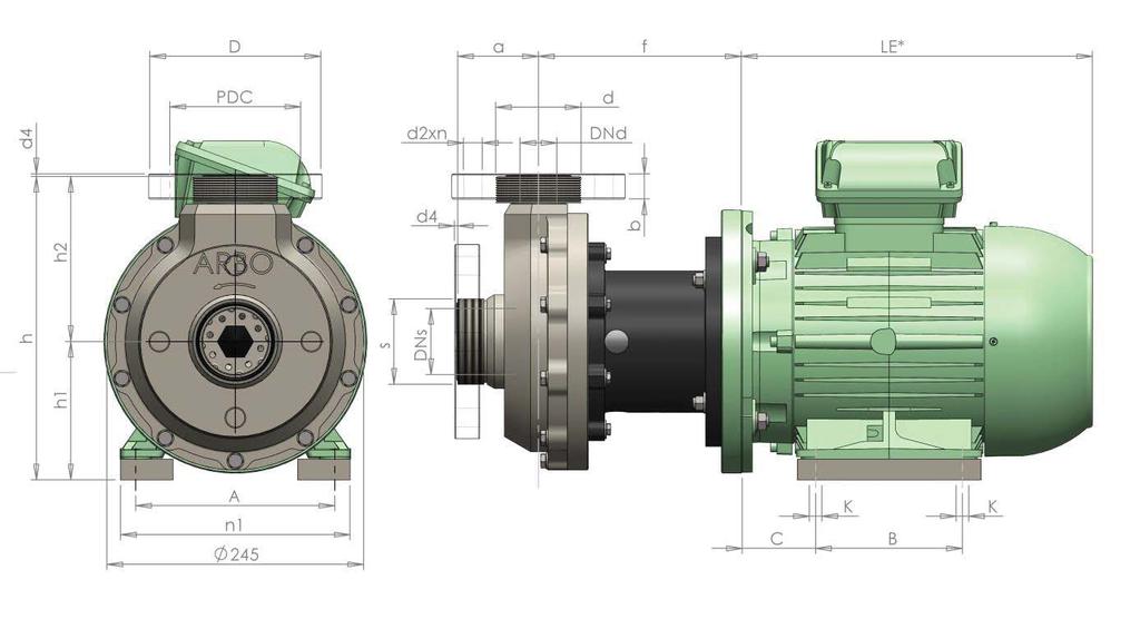 DIMENSIONS / WEIGHTS SealPro KR-BG5 KR Motor Dimensions pump without motor (mm) * Impeller Ø mm Weight KG* Box size type IEC a h1 h2 h DNd d** DNs s** f Min. Max.